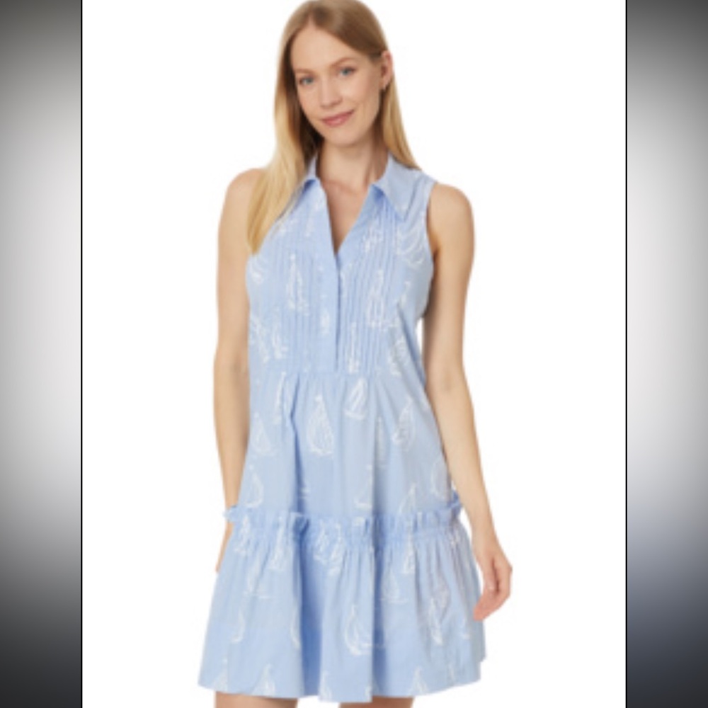 NWOT Lilly Pulitzer Caylinn Sleeveless Popover Dress in the "A Lil Nauti” print - Picture 3 of 7